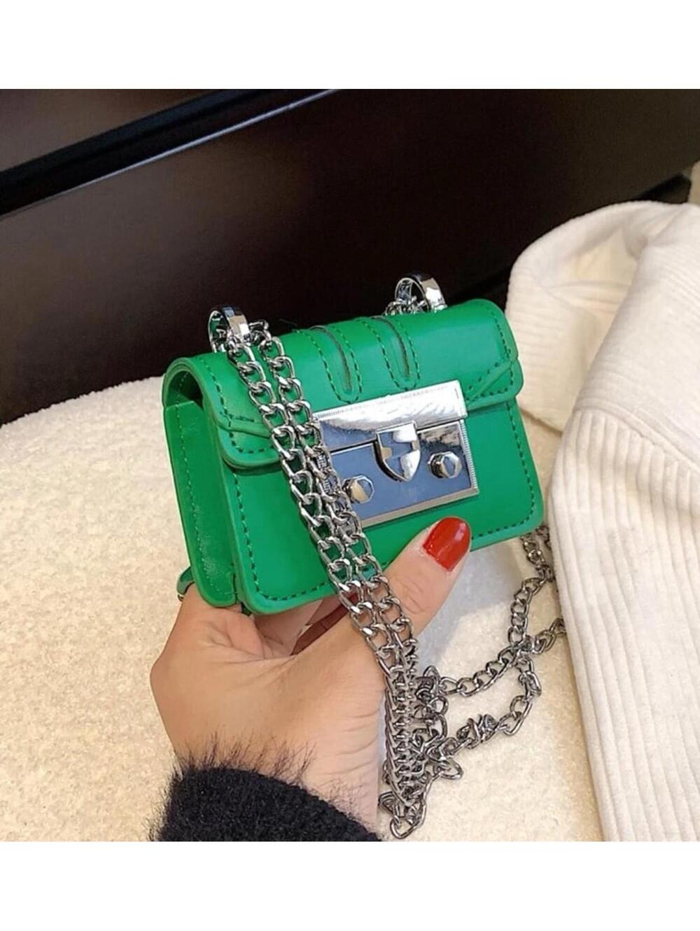 NEW - Super cute Mini Green silver Chain Square Bag